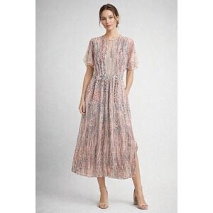 BCBG MAXAZRIA Women's Sz 2 Sheer Fabric Lace Trim Details Flowy Boho Dress